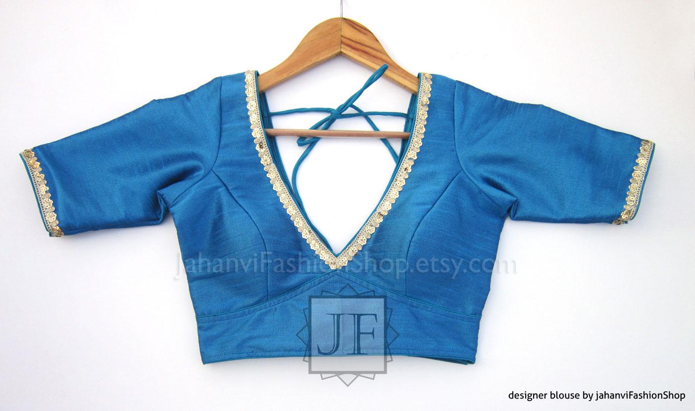 Designer Saree Blouse- V-Neck, Wedding & Bridal Style